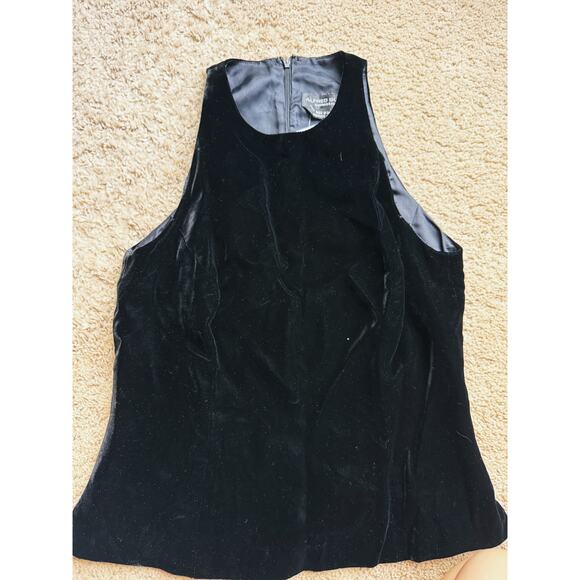 Alfred Sung Velvet High Neck Flare Tank Top Small Black Vintage Formal Old Money - Picture 3 of 8